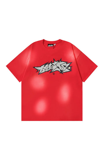 Dark Style: Cartoon Text Pattern Red Shirt